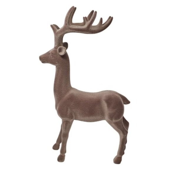 Flocked Brown Standing 16" Reindeer Deer Christmas Decoration - Picture 1 of 5